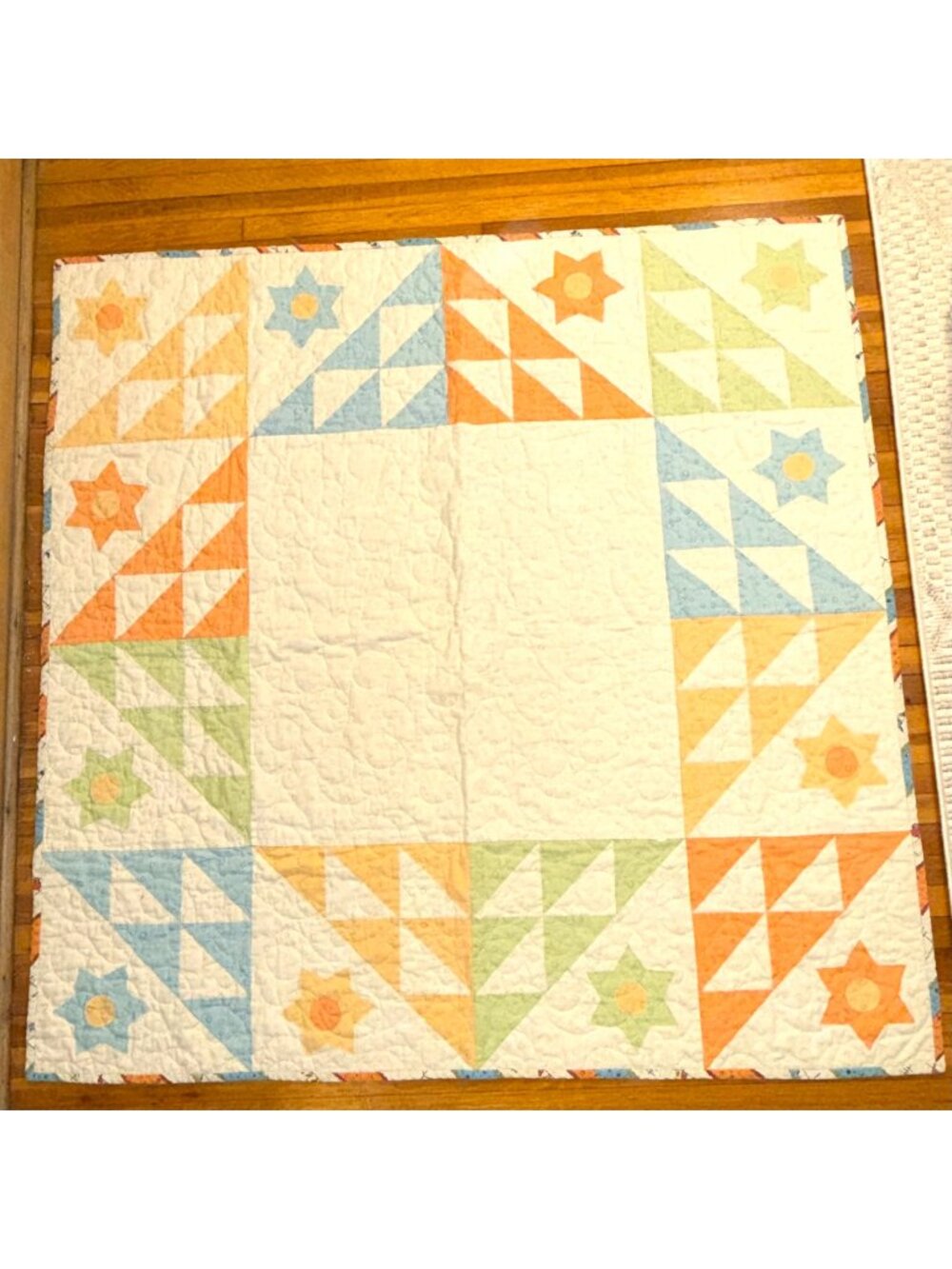Handmade Patchwork Baby Quilt - Star & Pinwheel Cottagecore Nursery Blanket